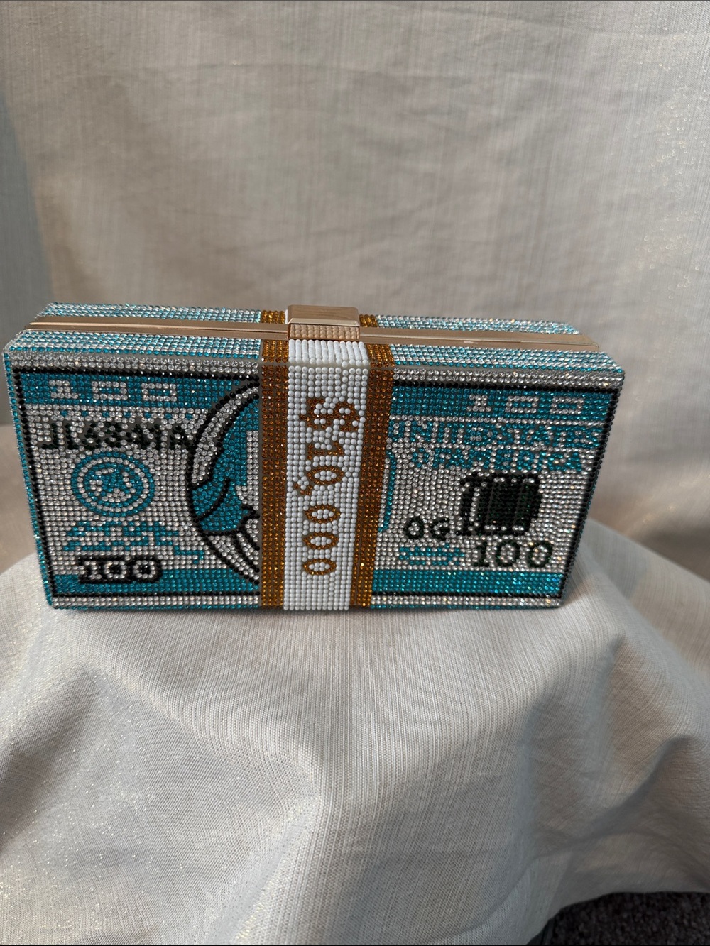 Beaded Turquoise Stack of Cash Box Clutch with Gold Accents New